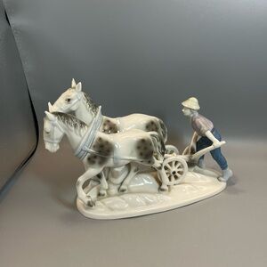 Vtg German Gerold Porcelain Figure Of A Bavarian Man Ploughing With Two Horses